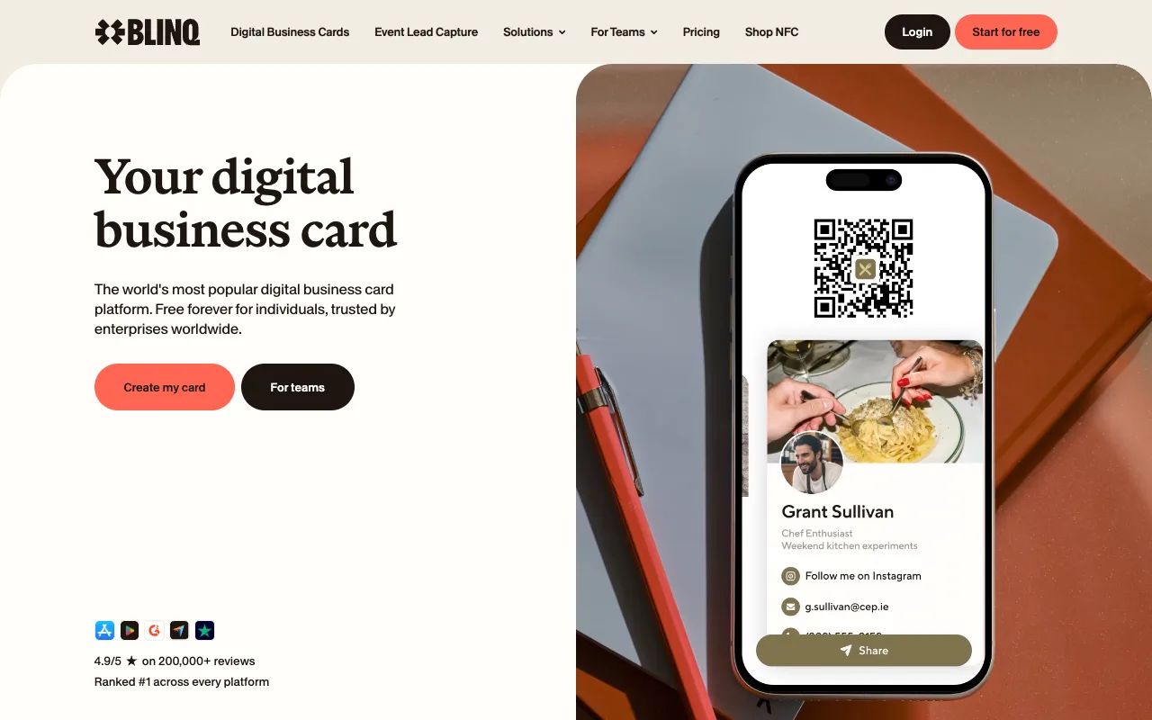 Blinq digital business card page
