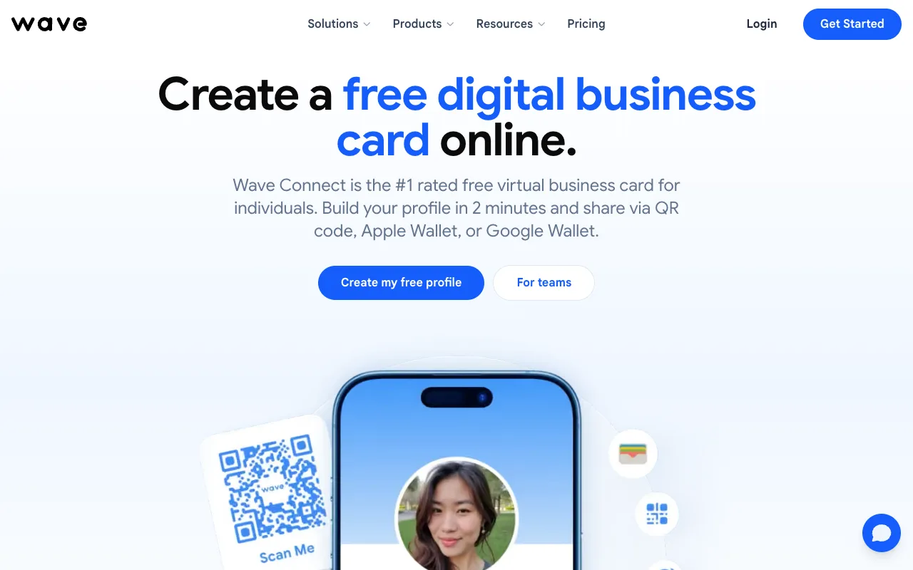 Wave Connect free digital business card page
